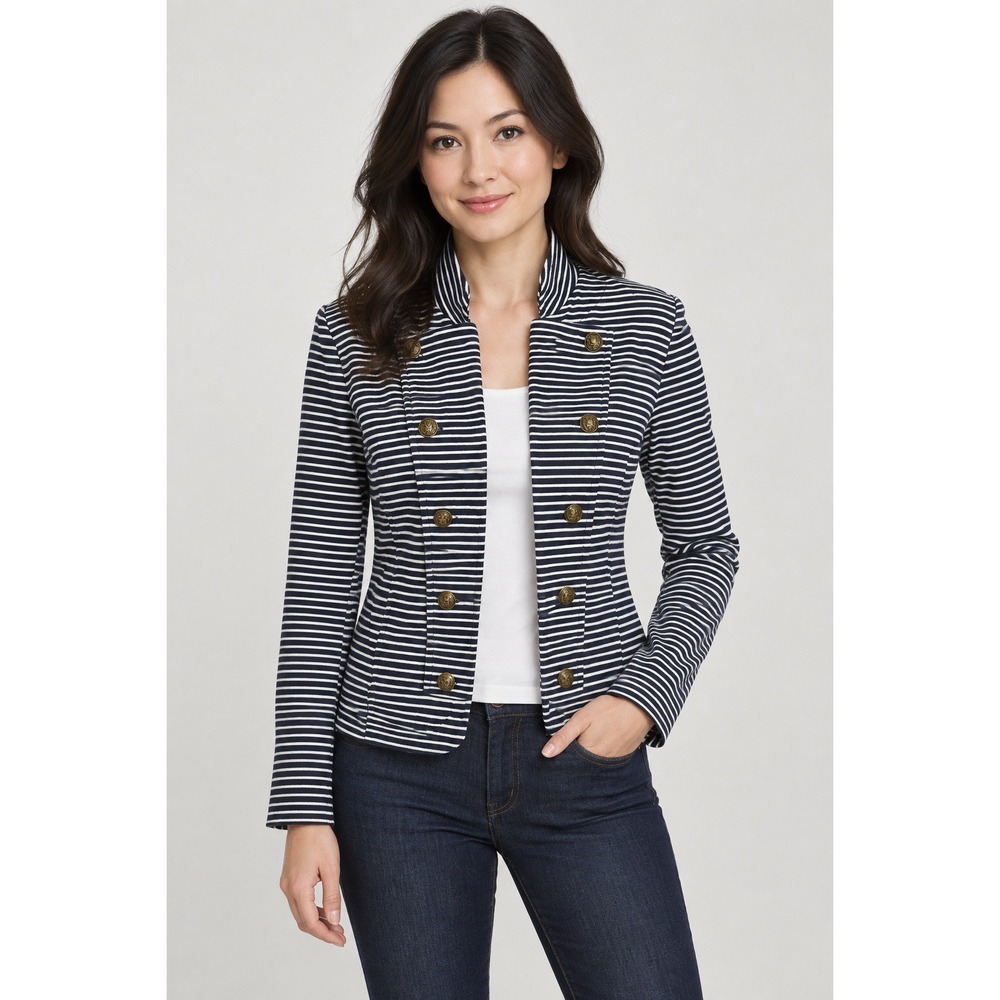 Tommy Hilfiger Blazer Womens Small Nautical Preppy Striped Gold Button Jacket